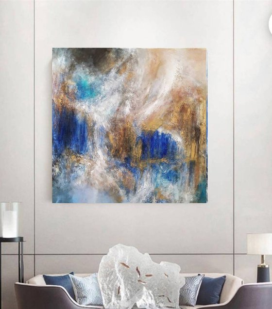 Blue miracles 100x100cm Abstract Textured Painting