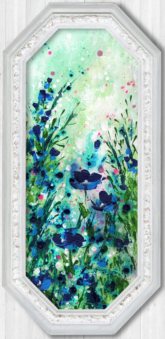 Meadow Of Blue - Framed Textured Floral Painting by Kathy Morton Stanion