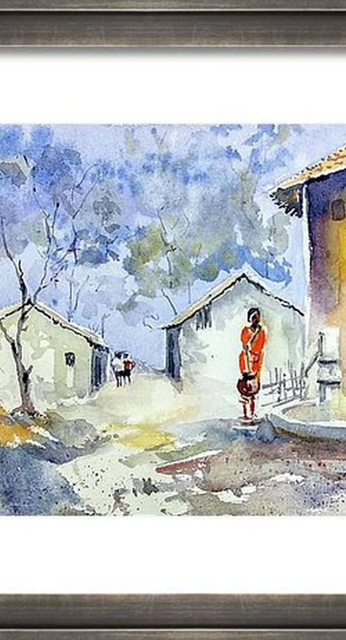 An Indian Village in the dawn by Asha Shenoy