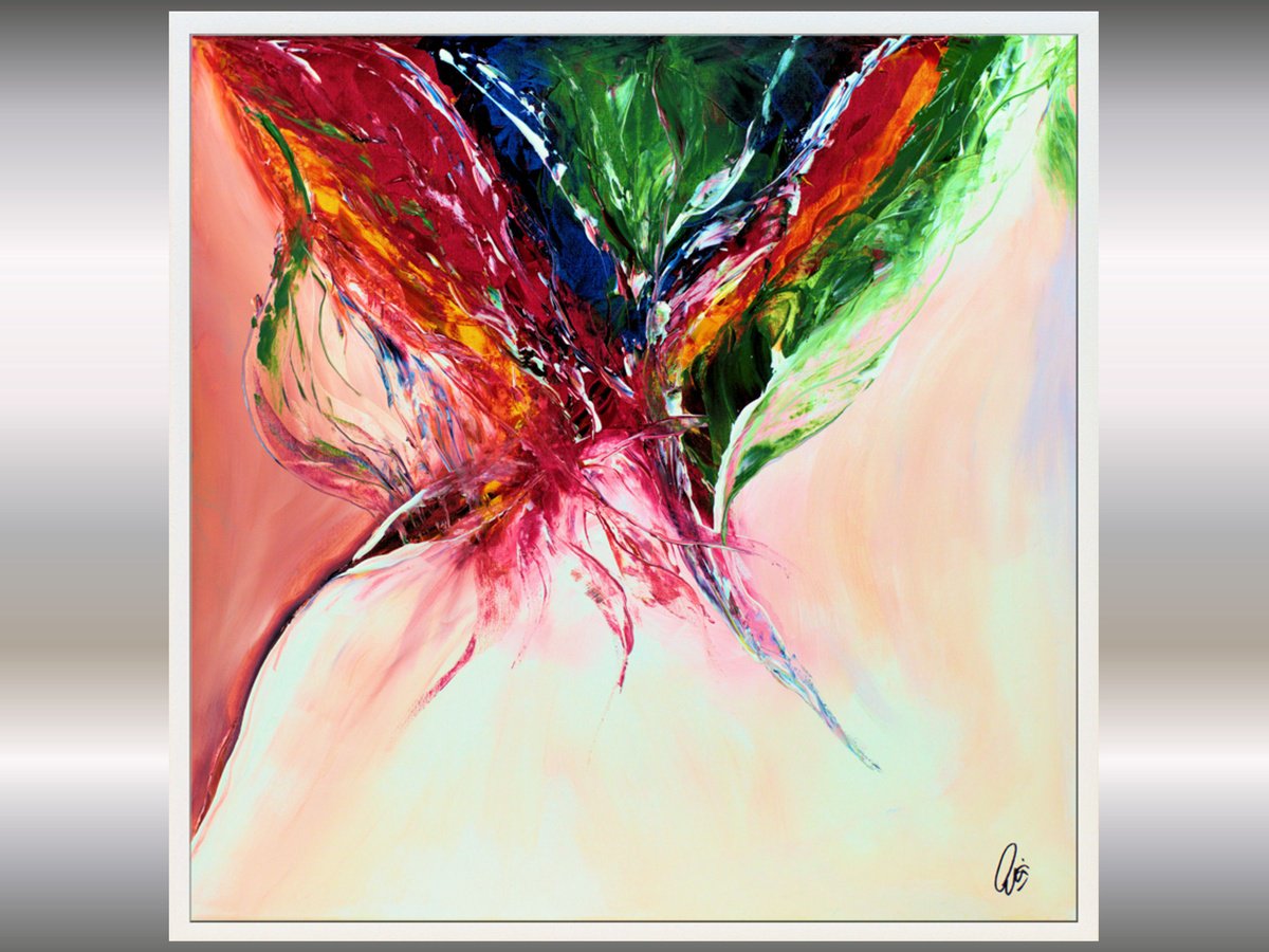 Abstract Botanical Acrylic Painting By Edelgard Schroer, 33 X 33, Radiant Blossom, Original Artwork