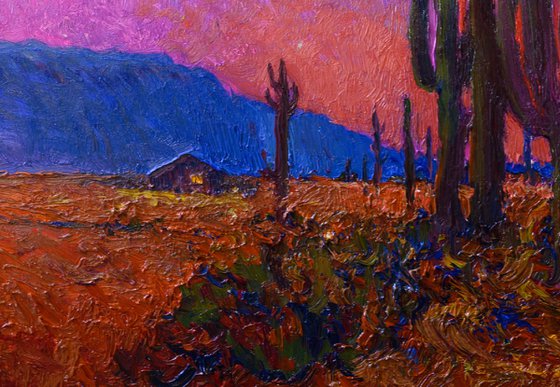 Twilight in the desert, Landscape with Saguaro Cactuses