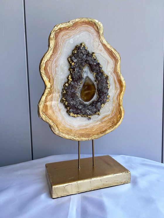 Geode Slice White Pearl & Gold