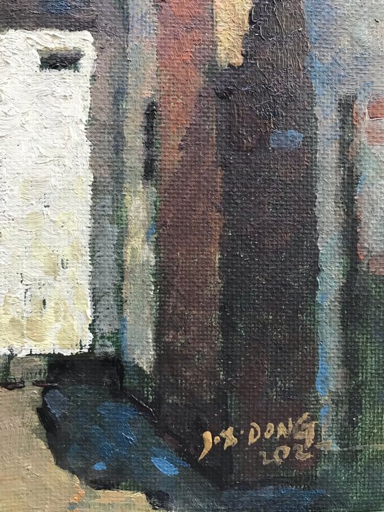 Original Oil Painting Wall Art Signed unframed Hand Made Jixiang Dong Canvas 25cm × 20cm Cityscape Go To Shop Figure House Small Impressionism Impasto