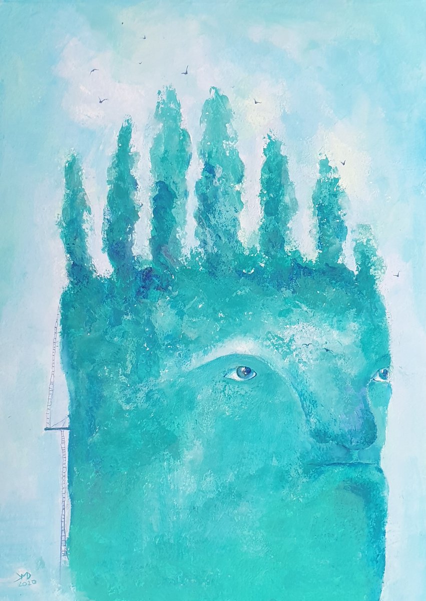 Expressive Portrait Acrylic Painting By Ksenia June, 9 X 11", My Favourite Alley Surreal Portrait, Original Artwork