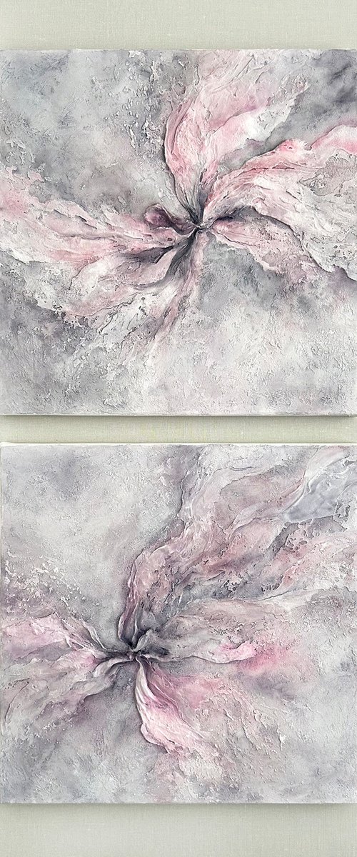 Floral textured art diptych by Olga Grigo