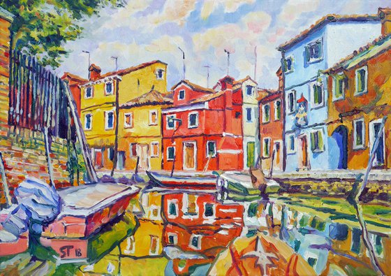 "Summer in Venice " original oil painting, ready to hang, water wall decor, gift idea