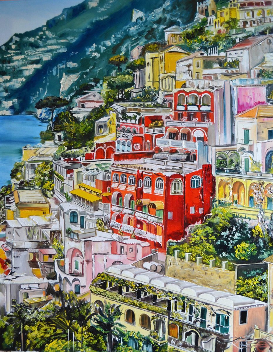 Oil Painting , Positano: Rainbow City By Valeriia Radziievska, 28 X 35, Artwork For Sale On Artfinder
