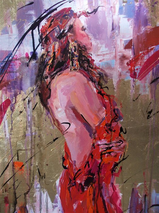 Woman in Red-figurative painting on canvas.