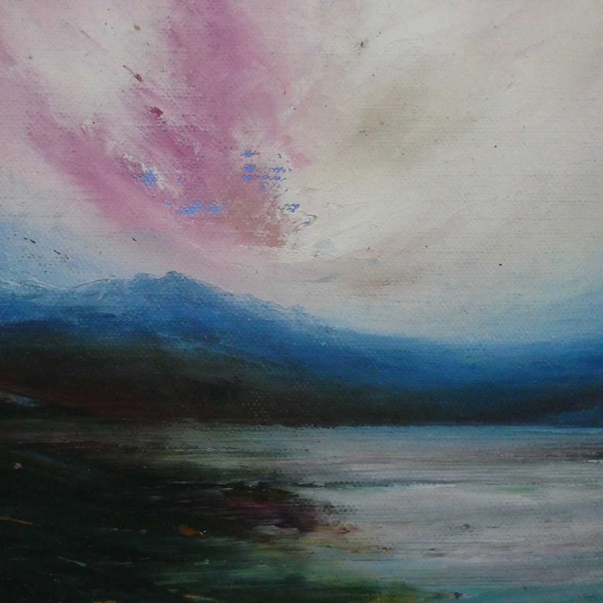 Expressive Landscape Oil Painting By Oconnart, 10 X 10", Quiet Loch, Scotland, Original Artwork