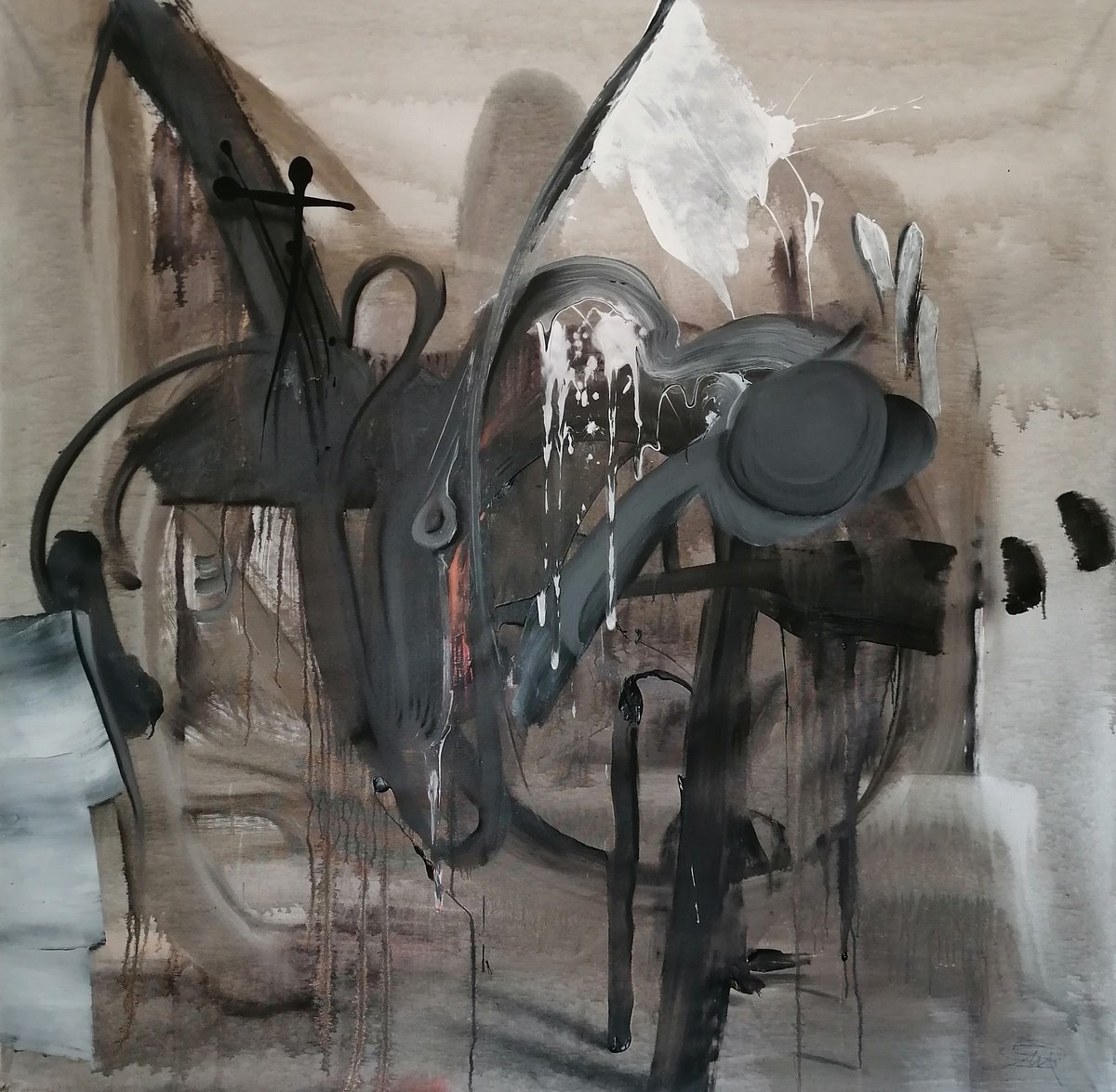 Abstract Acrylic Painting By Stefano Mazzolini, 63 X 63", Kherson Trincea, Original Artwork