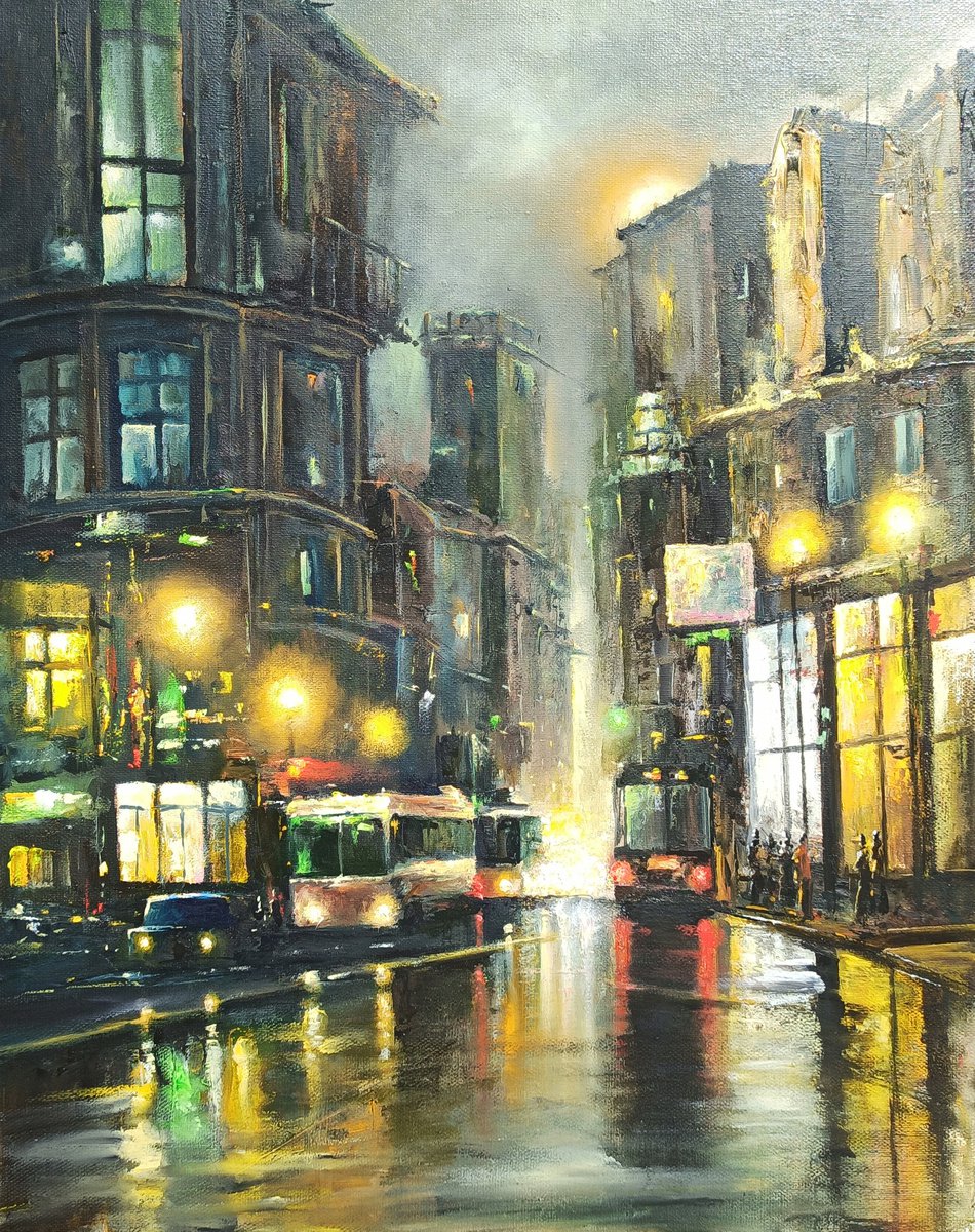 Cityscape - New york (Oil painting, 40x50cm, impressionism, ready to hang, palette knife... by Sergei Miqaielyan