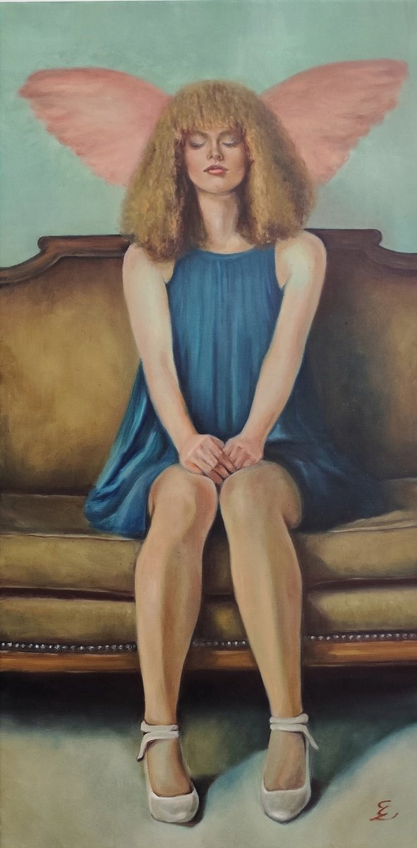 Surrealistic Portrait Oil Painting By Veronica Ciccarese, 12 X 24", Free Thoughts, Original Artwork