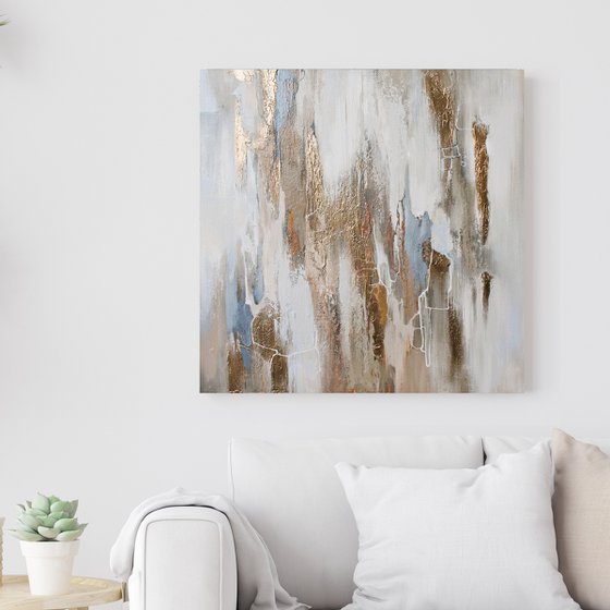 "Cascade 2" Abstract gold white acrylic art