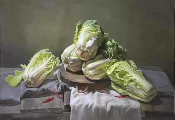 Still life:Chinese cabbages on the wooden desk