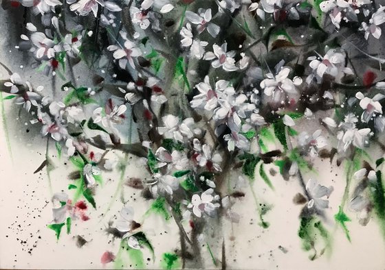 Thousands of cherry blossoms. One of a kind, original painting, handmad work, gift, watercolour art.