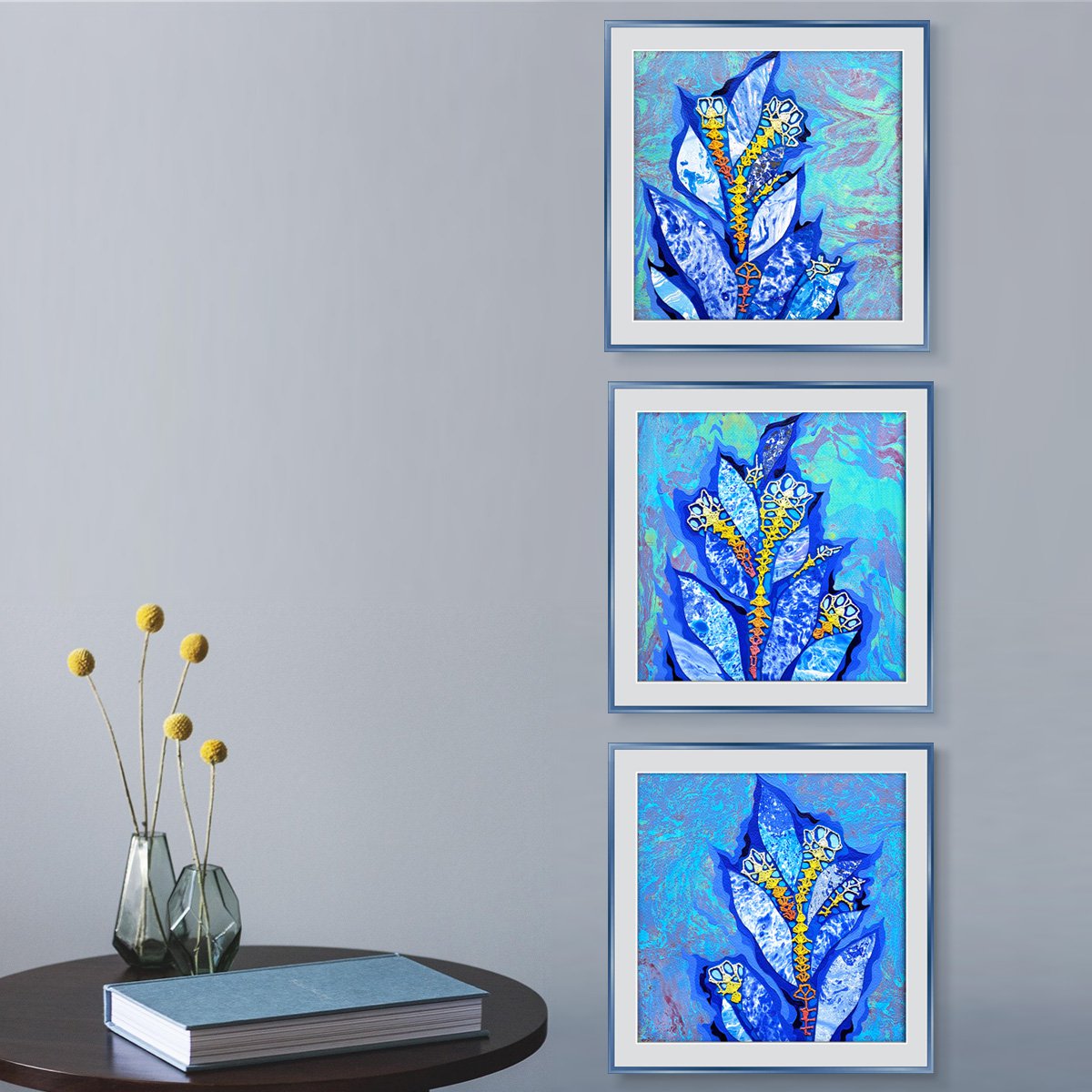 Blue Garden, Set Of 3 By Mariia Raskin, 30 X 10, Artwork For Sale On Artfinder