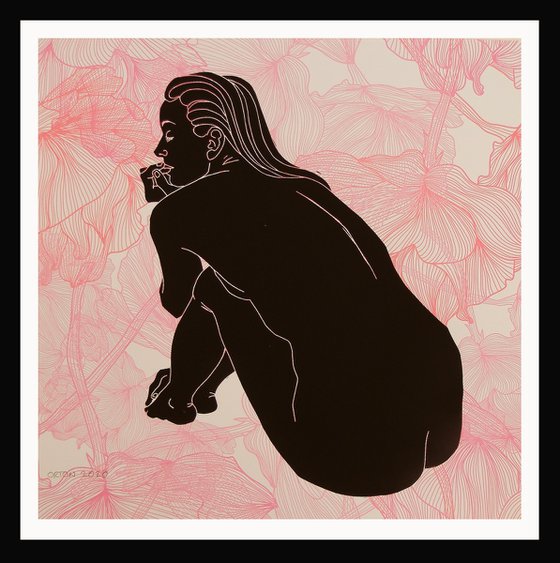 Seated Nude Lino Cut Hand Pulled Print