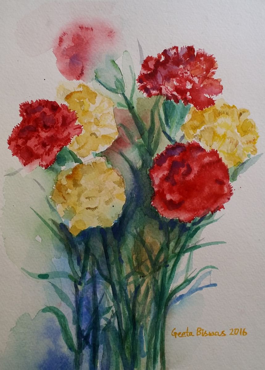 Carnation Flowers Still Life sold Watercolour by Geeta Yerra | Artfinder