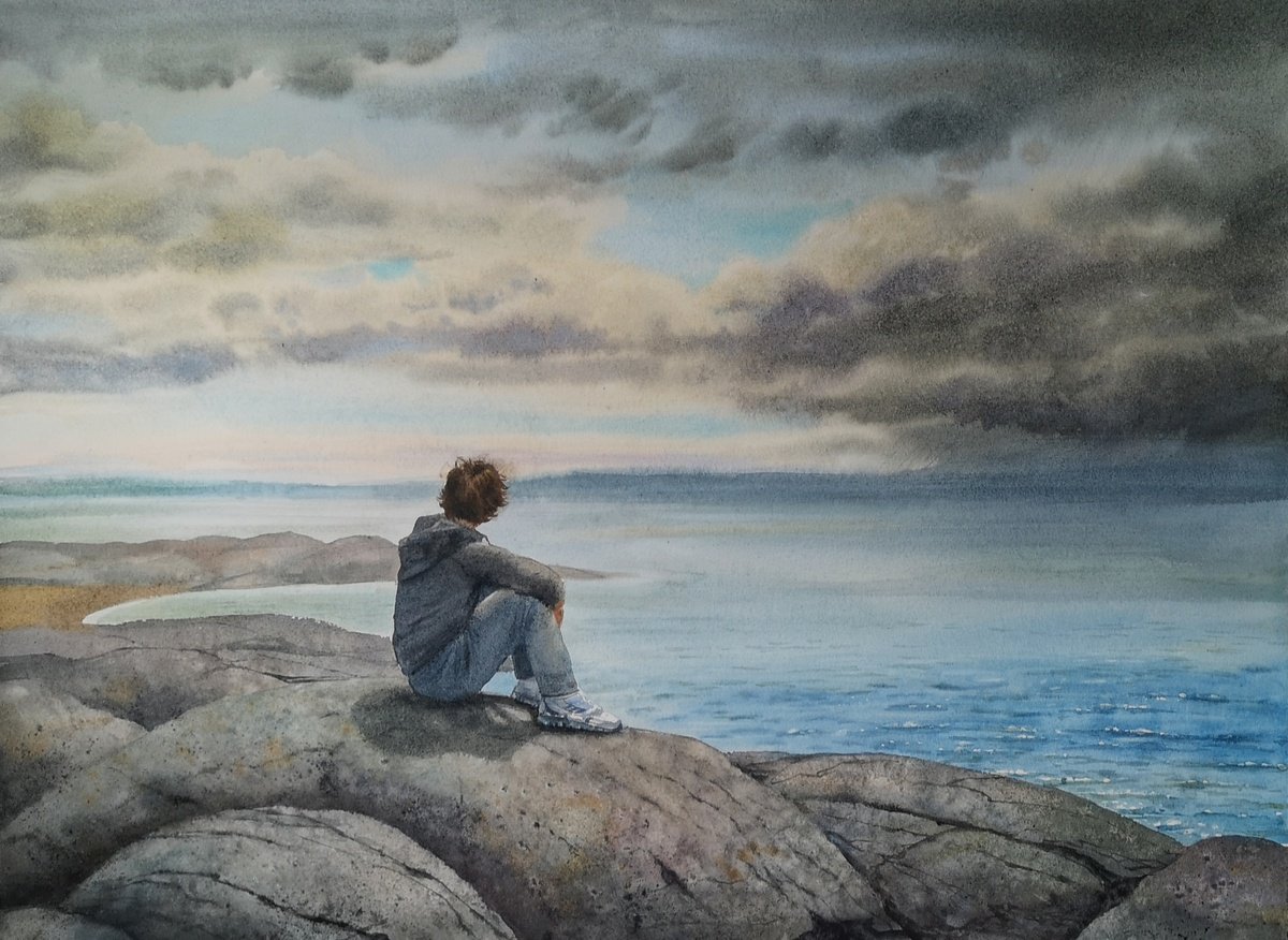 Seaside Contemplation by Olga Beliaeva Watercolour