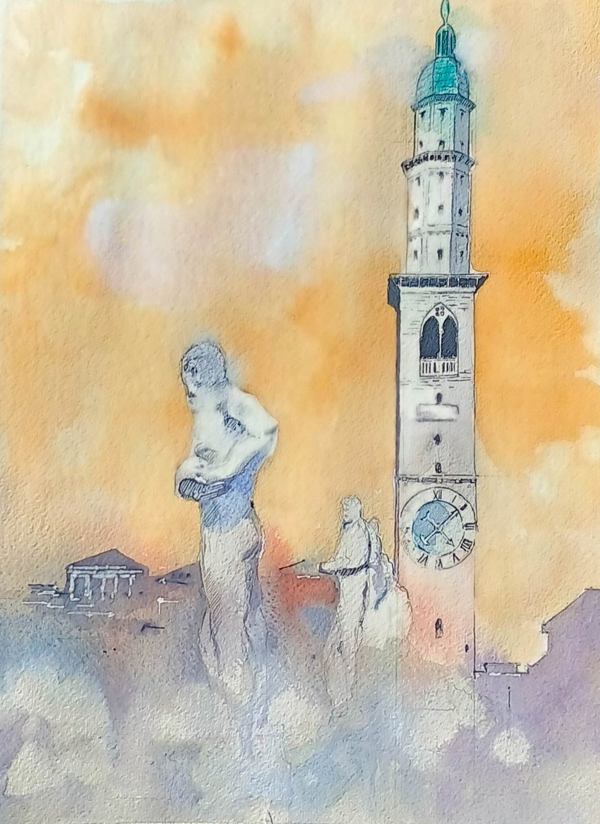 Impressionistic Painting , Campanile Palladiano By Flavio Furlan, 11 X 15, Artwork For Sale On Artfinder