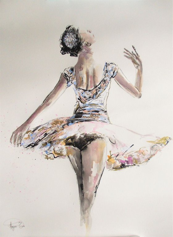 Ballerina painting-Ballet painting-ballerina watercolor, mixed media painting on paper