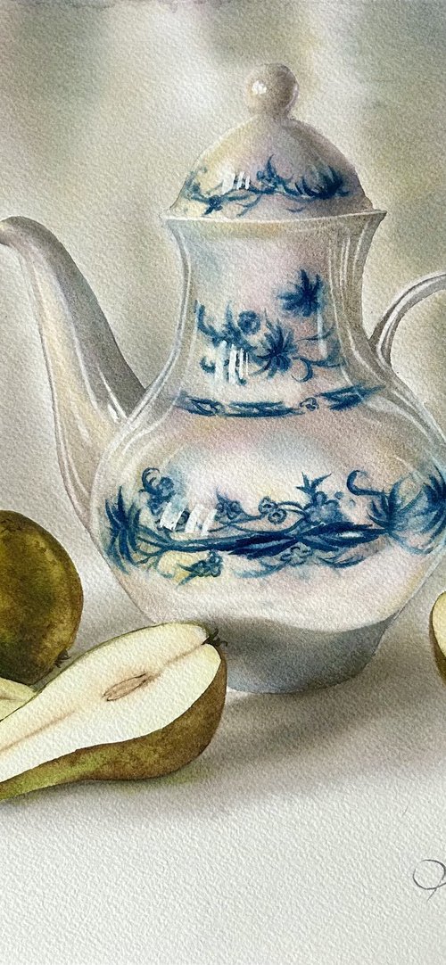 Teapot and pears by Alina Karpova