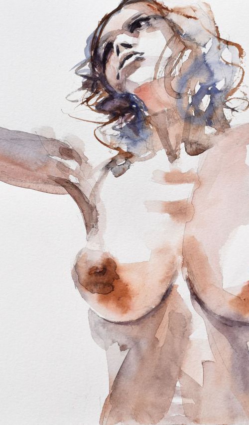 nude pose with raised hands. by Goran Žigolić Watercolors