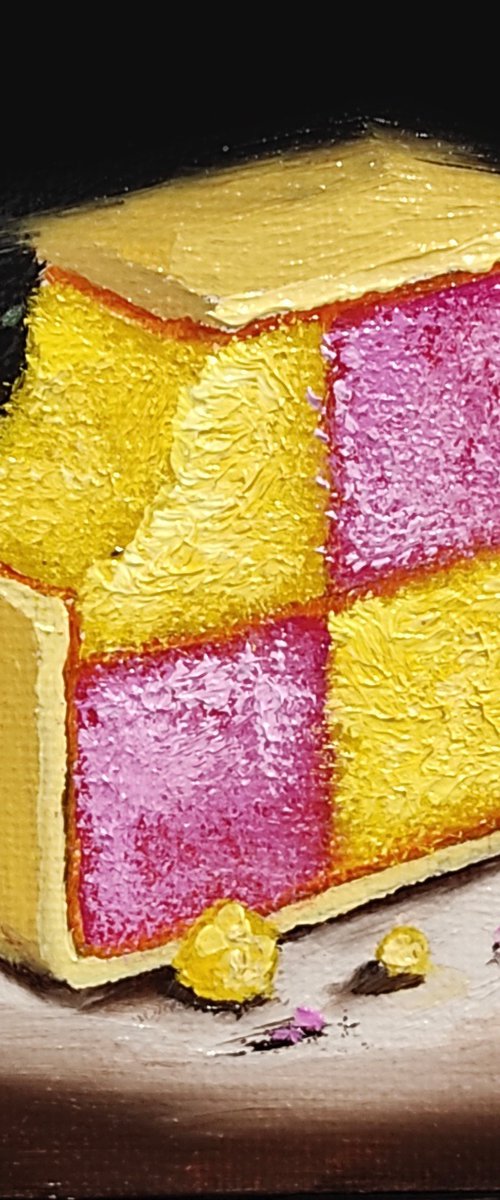 Little Battenberg cake slice still life by Jane Palmer Art
