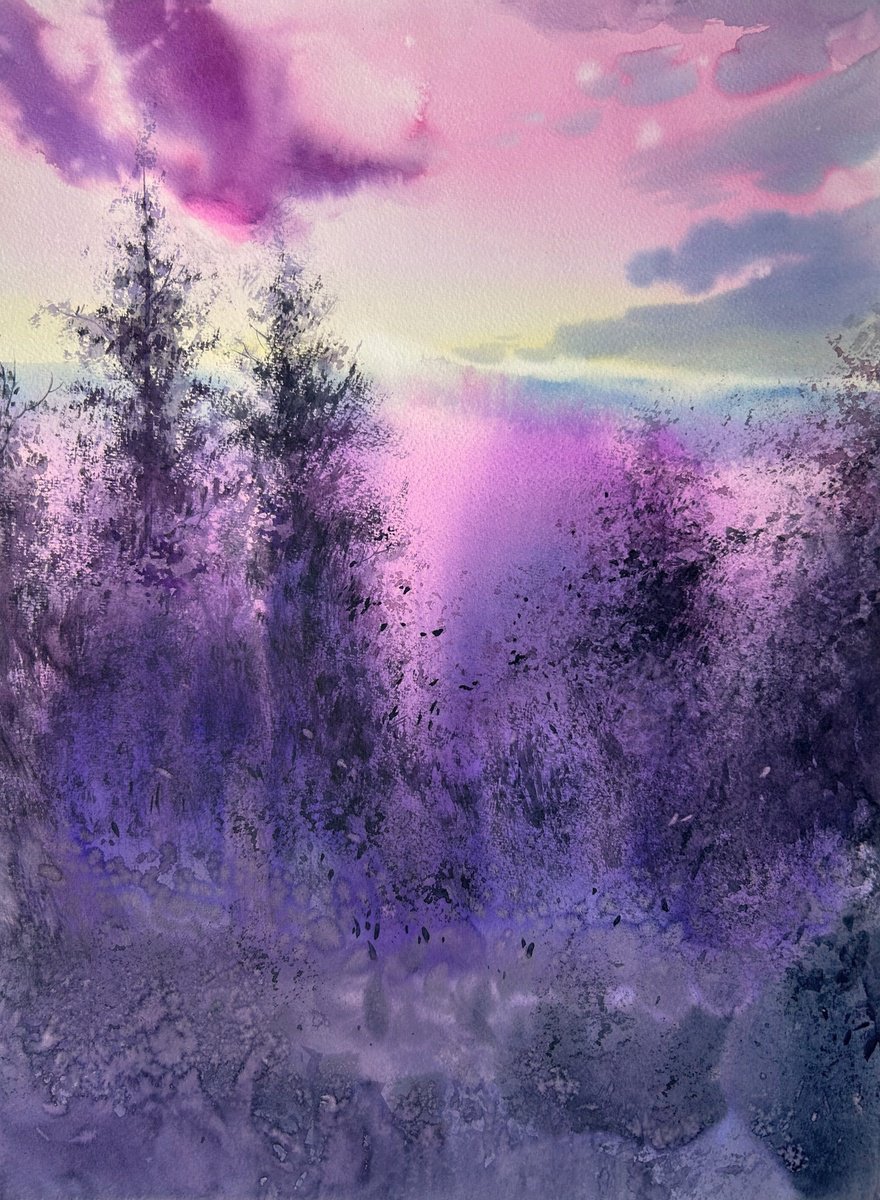 Impressionistic Landscape Watercolour By Nazar Grunyka, 15 X 20", Summer Glow, Original Artwork