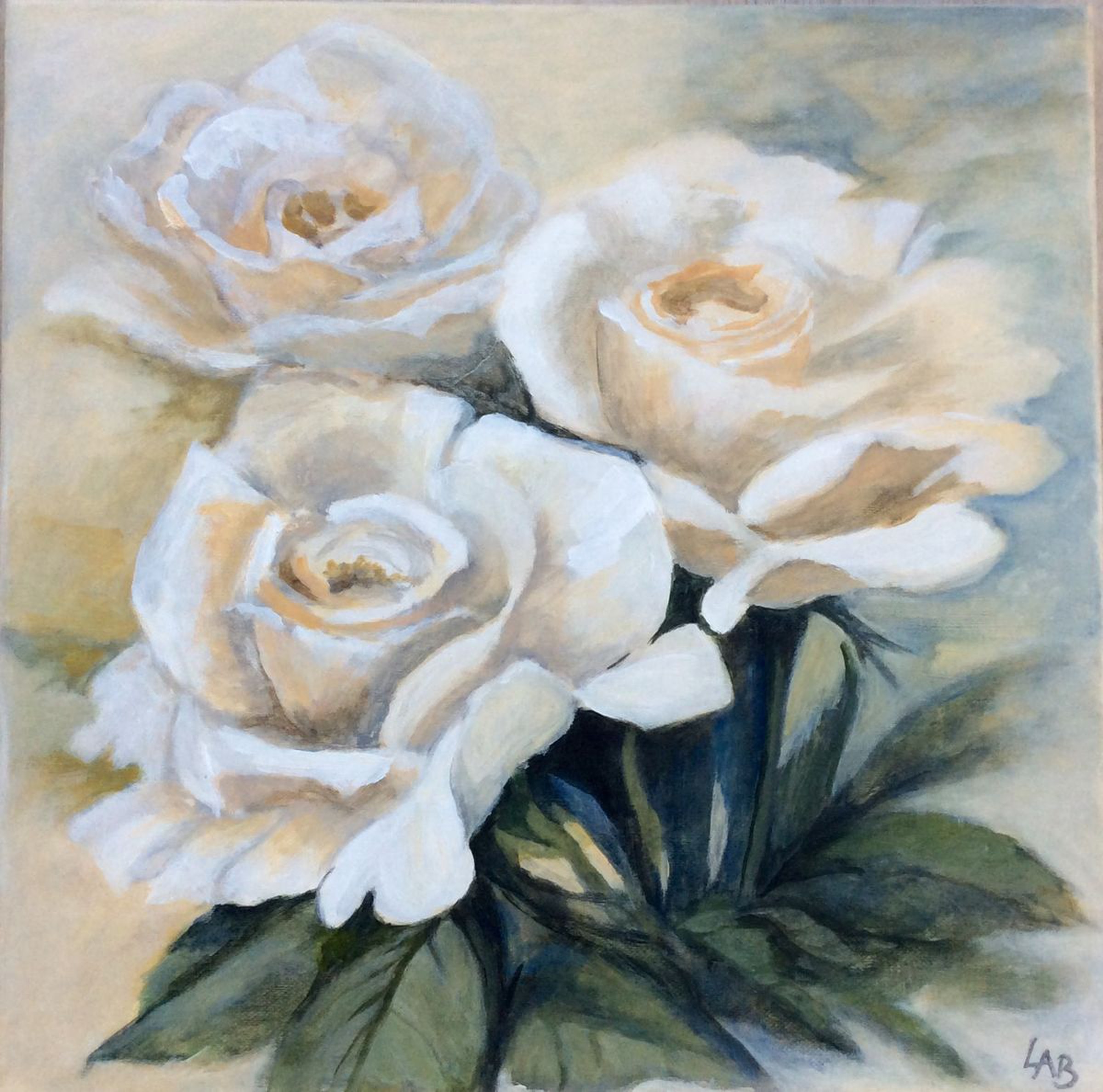 White Roses Acrylic Painting By Linda Bartlett Artfinder
