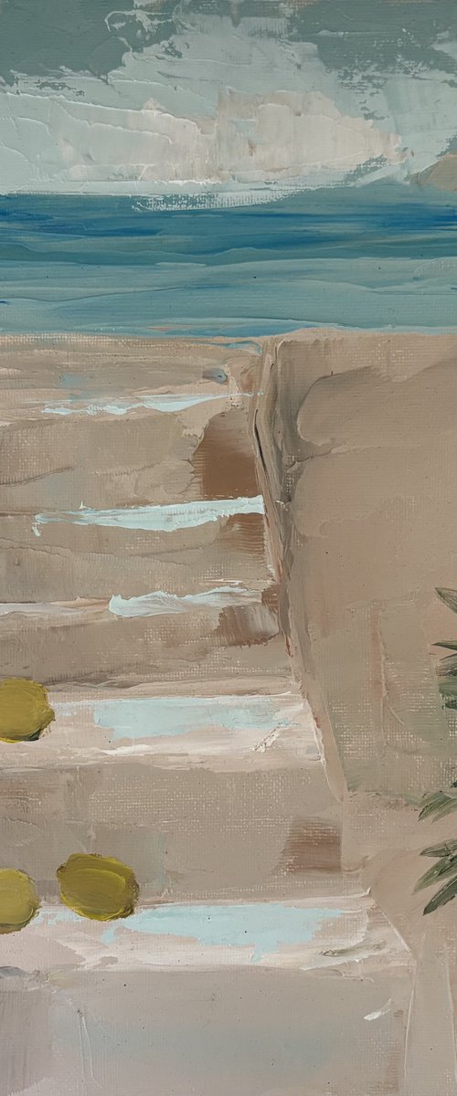 Mediterranean Seascape with lemons and palm by Daniela Nocito