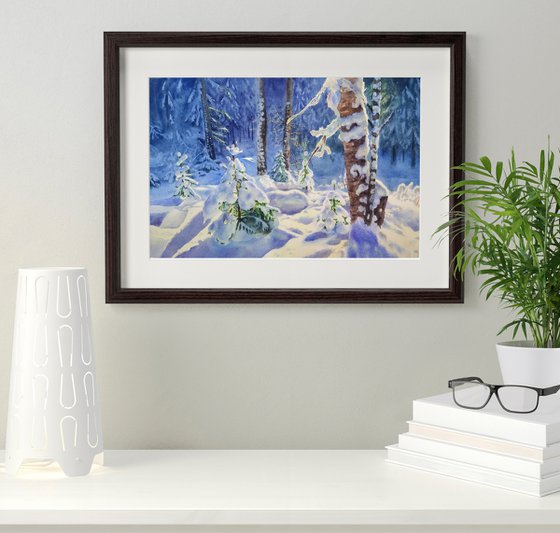Deep Blue Winter - winter forest on a sunny day - winter landscape - snowy forest - snow landscape