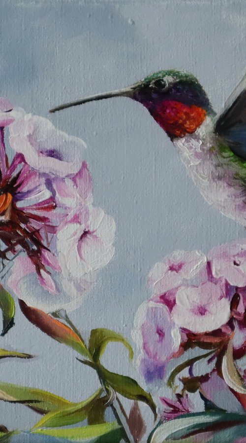 Hummingbird and a Pink Flower by Natalia Shaykina