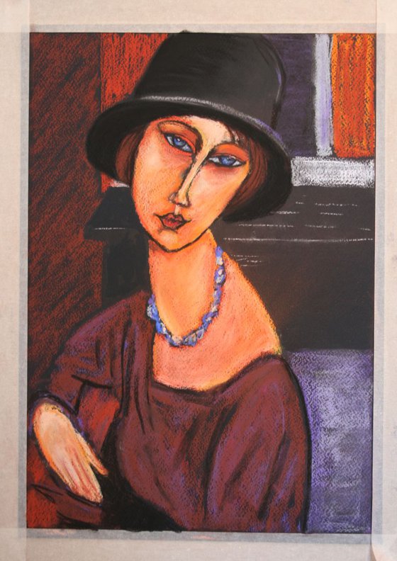 Free copy of Amedeo Modigliani's painting 'Jeanne Hebuterne with Hat and Necklace'