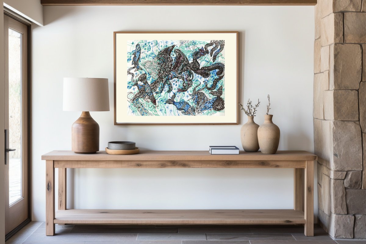 Impressionistic Animal Drawing By Maria Susarenko, 30 X 26", Altlas Of The Starry Sky, Original Artwork