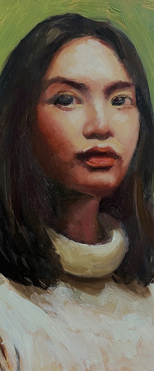 Asian girl with green. by Jackie Smith