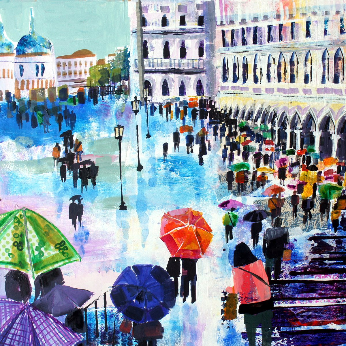 Organic Cityscapes Painting By Julia Rigby, 16 X 16", Towards St Mark