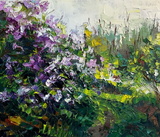 Lilac on green background