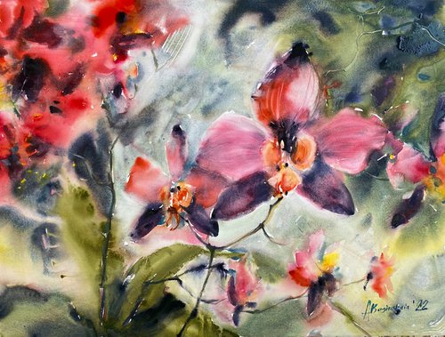 Orchids 6 - flower in watercolor by Anna Boginskaia