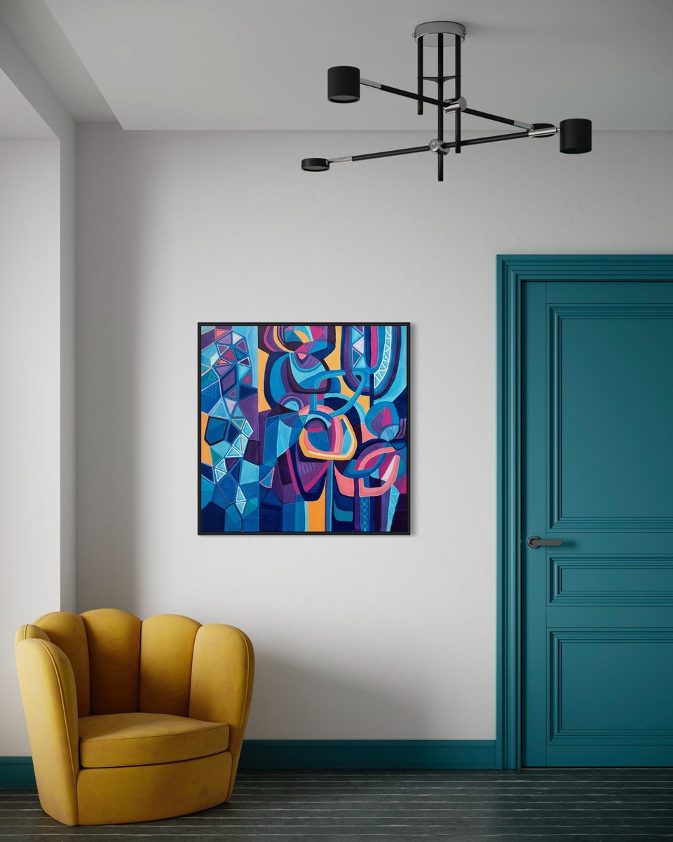 Geometric Abstract Acrylic Painting By Samantha Malone, 37 X 37", World