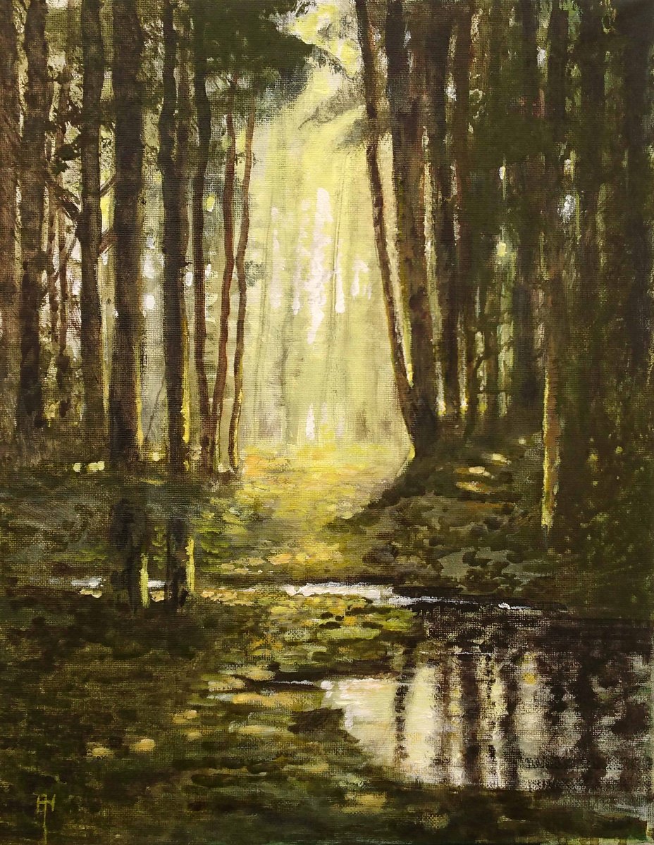 Impressionistic Landscape Acrylic Painting By Alan Harris, 12 X 16, Autumn Sun, Original Artwork