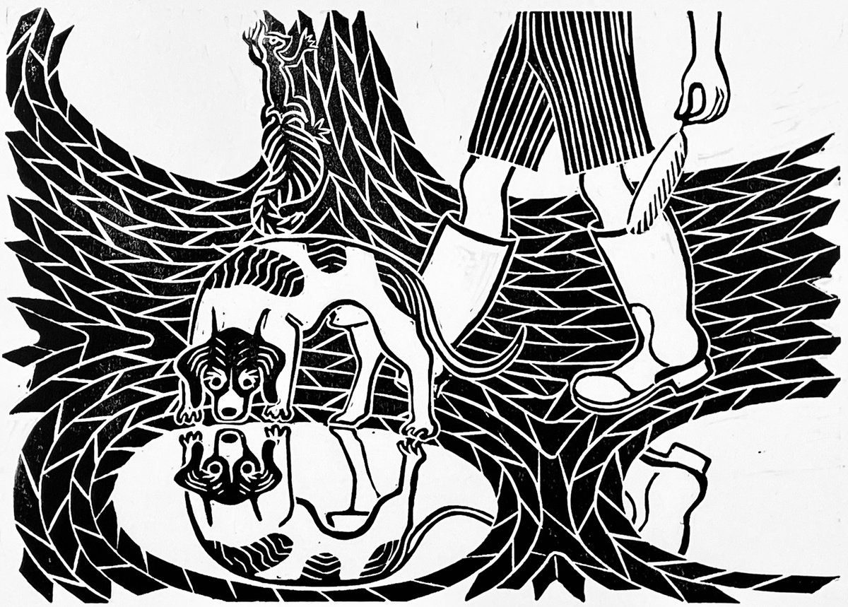 Graphic Animal Linocut By Mark Howard Jones, 11 X 8", Reflection, Original Artwork