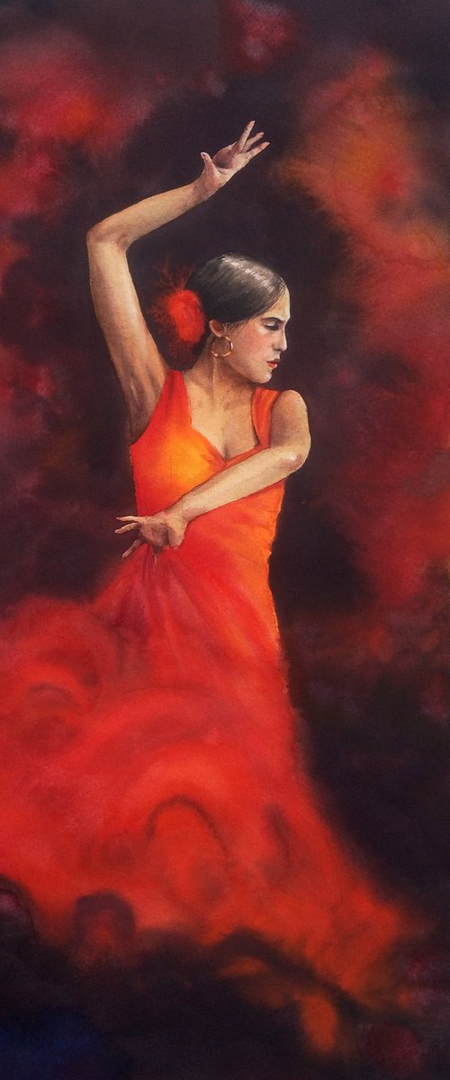 COMMISSION ART - Flamenco Danc by Olga Beliaeva Watercolour