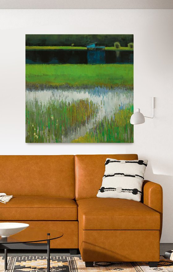 Grassy Waters Trails  30x30" 76x76cm Contemporary Art by Bo Kravchenko