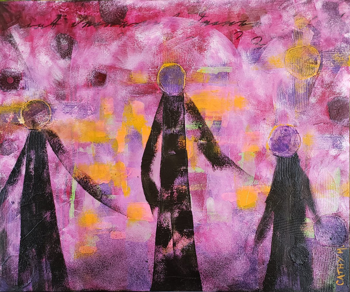 Abstract Portrait Painting By Cathy Maiorano, 24 X 20, The Royals, Original Artwork