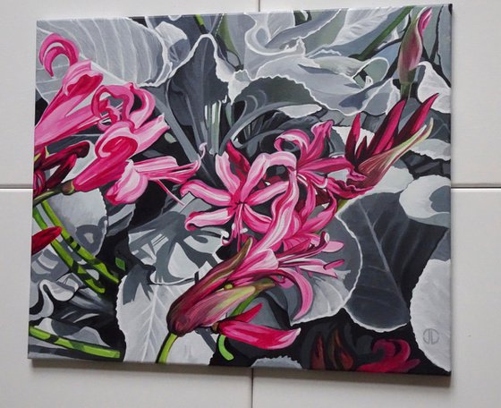 Floral Painting Nerines a And Senecio