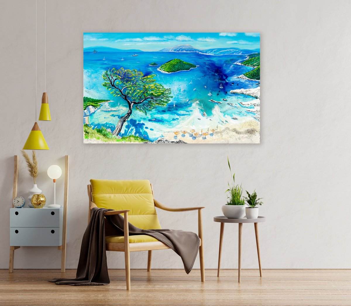 Expressive Landscape Painting By Milena Gaytandzhieva, 46 X 29", The Charm Of Aegean, Original Artwork
