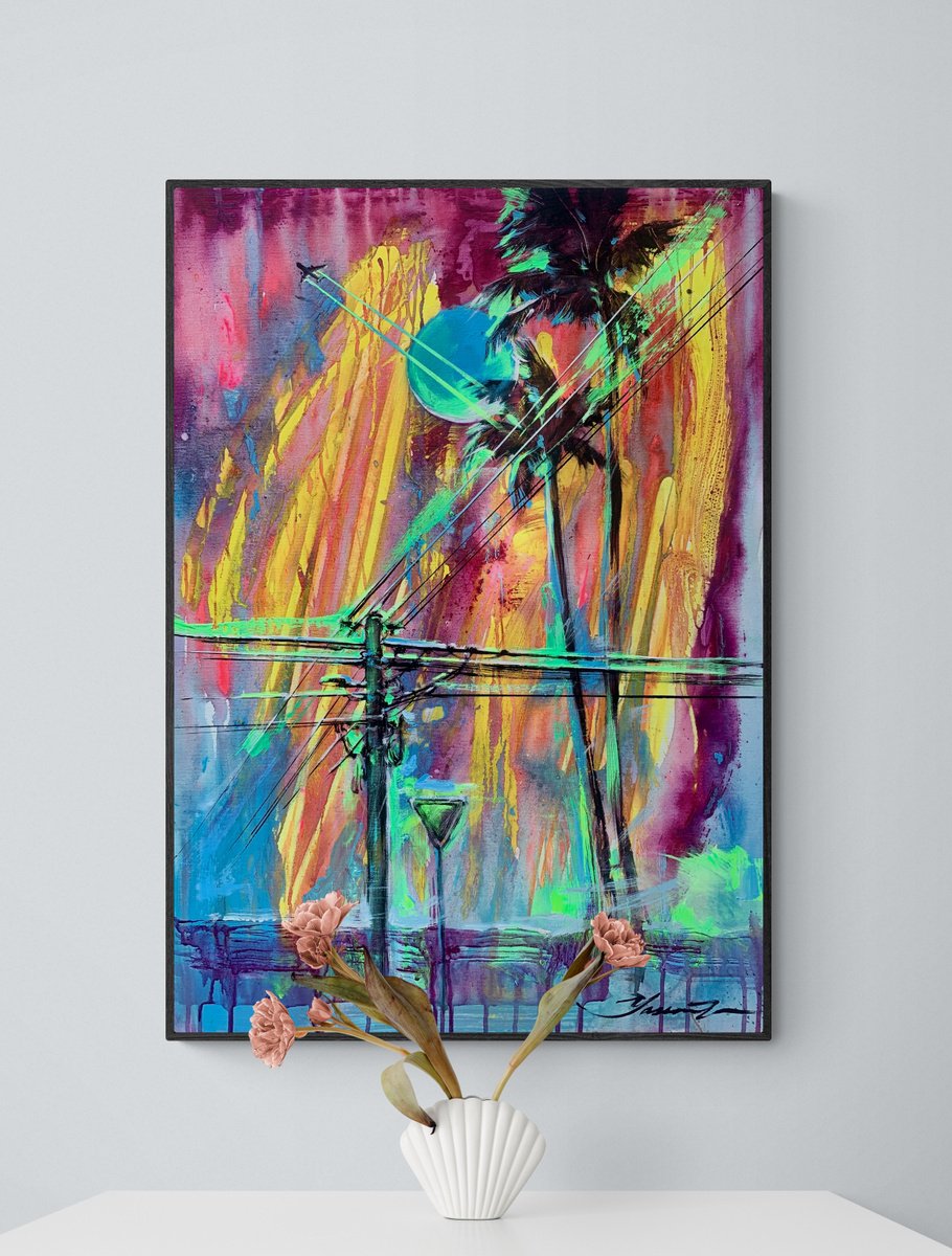 Expressive Landscape Acrylic Painting By Yaroslav Yasenev, 24 X 33", Blue Moon, Original Artwork