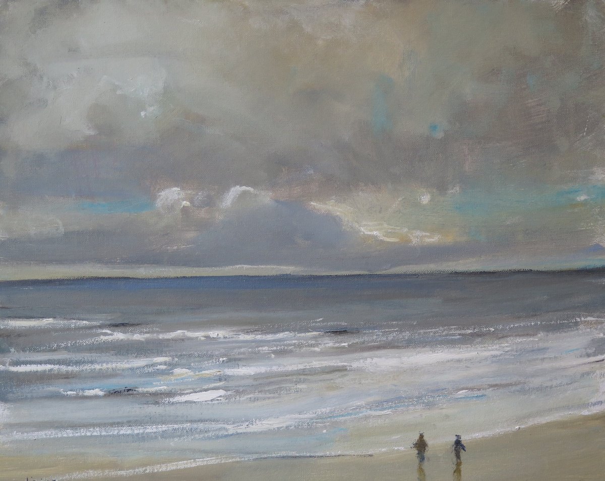 Impressionistic Landscape Oil Painting By Malcolm Ludvigsen, 23 X 19", Scarborough Waves, Original Artwork