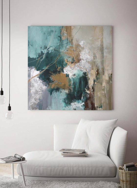 "Green Hill 2" Abstract emerald brown art